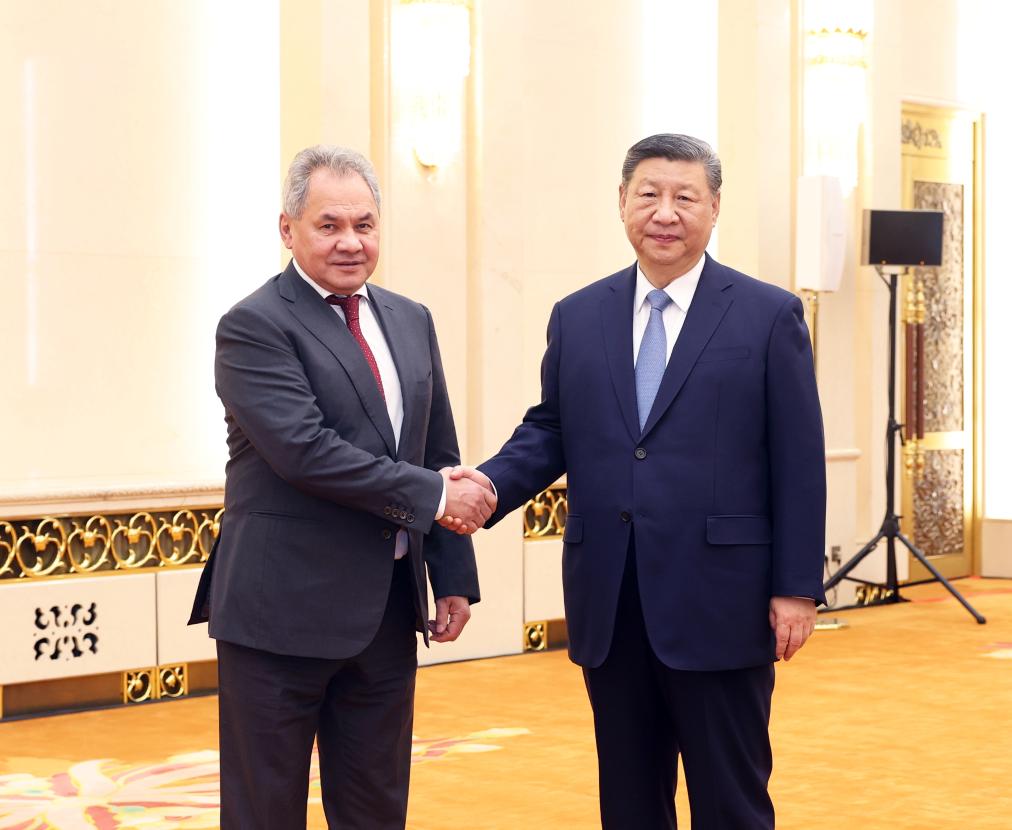 Chinese President Xi Jinping (R) shakes hands with Sergei Shoigu, secretary of the Russian Federation Security Council, at the Great Hall of the People in Beijing, capital of China, February 28, 2025. /Xinhua