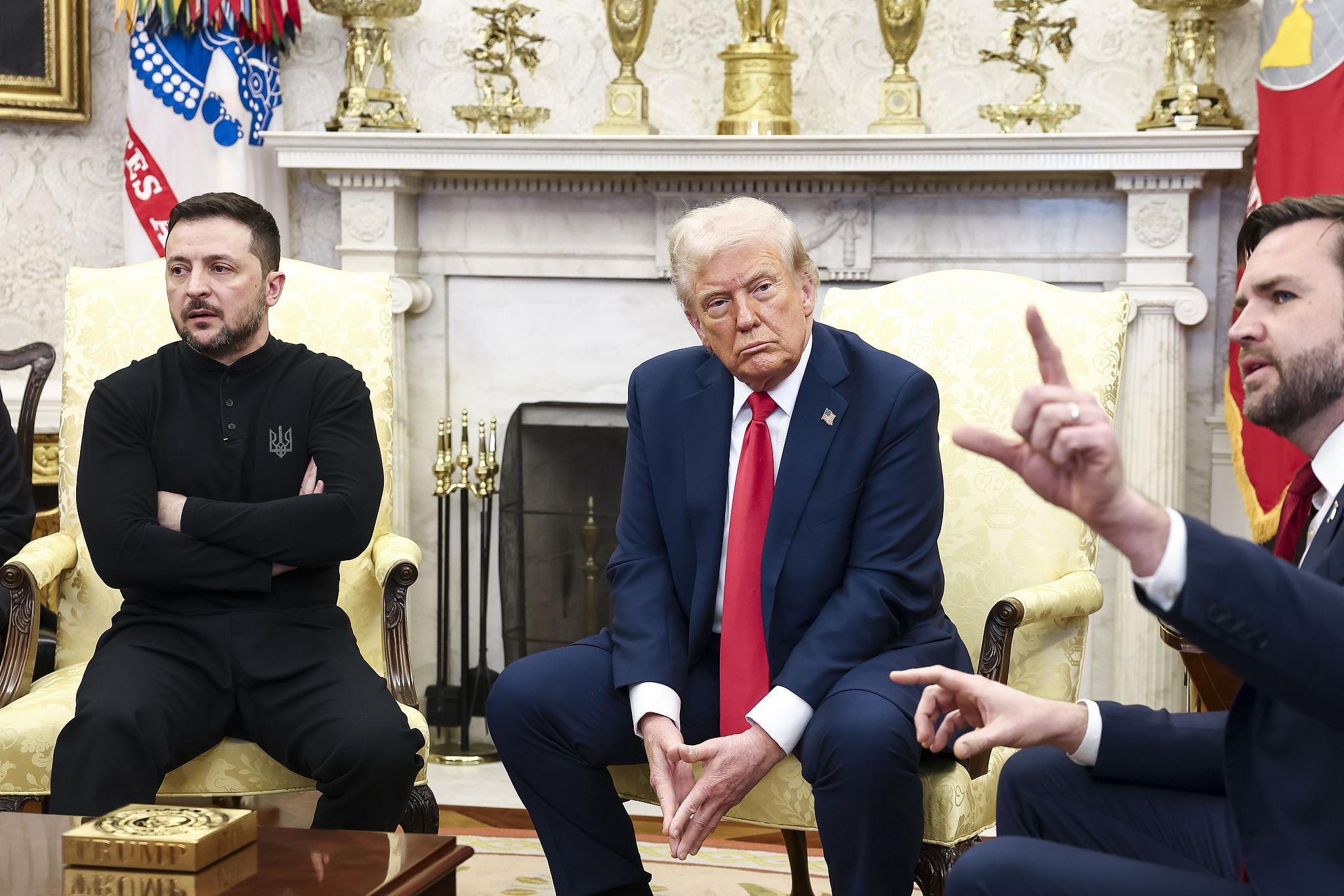 U.S. Vice President JD Vance (R) speaks during a meeting between U.S. President Donald Trump (C) and Ukrainian President Volodymyr Zelenskyy (L) in the Oval Office of the White House in Washington, D.C., U.S., February 28, 2025. /VCG