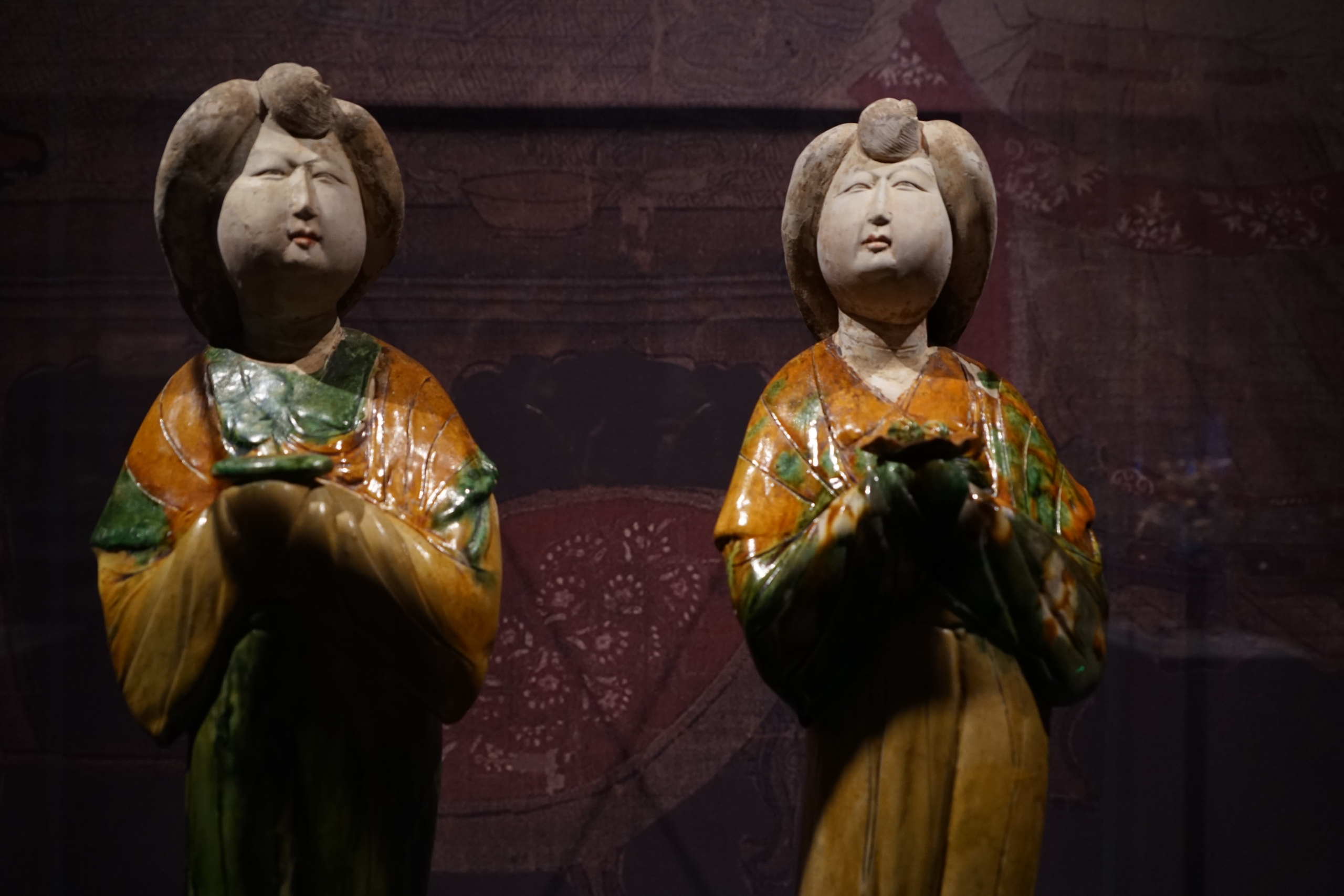 Tangsancai relics are seen on display at the Shaanxi Tang Tricolor Pottery Art Museum in Xi’an, Shaanxi Province on March 16, 2025. /IC