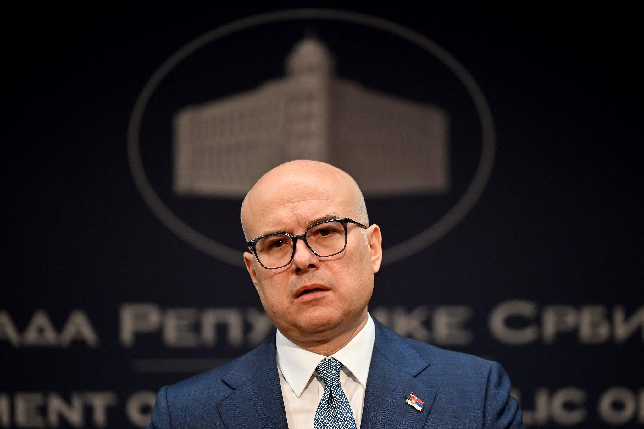 Serbian Prime Minister Milos Vucevic announces his resignation following months of mass protests over the fatal collapse of a train station roof in November, Belgrade, Serbia, January 28, 2025. /VCG