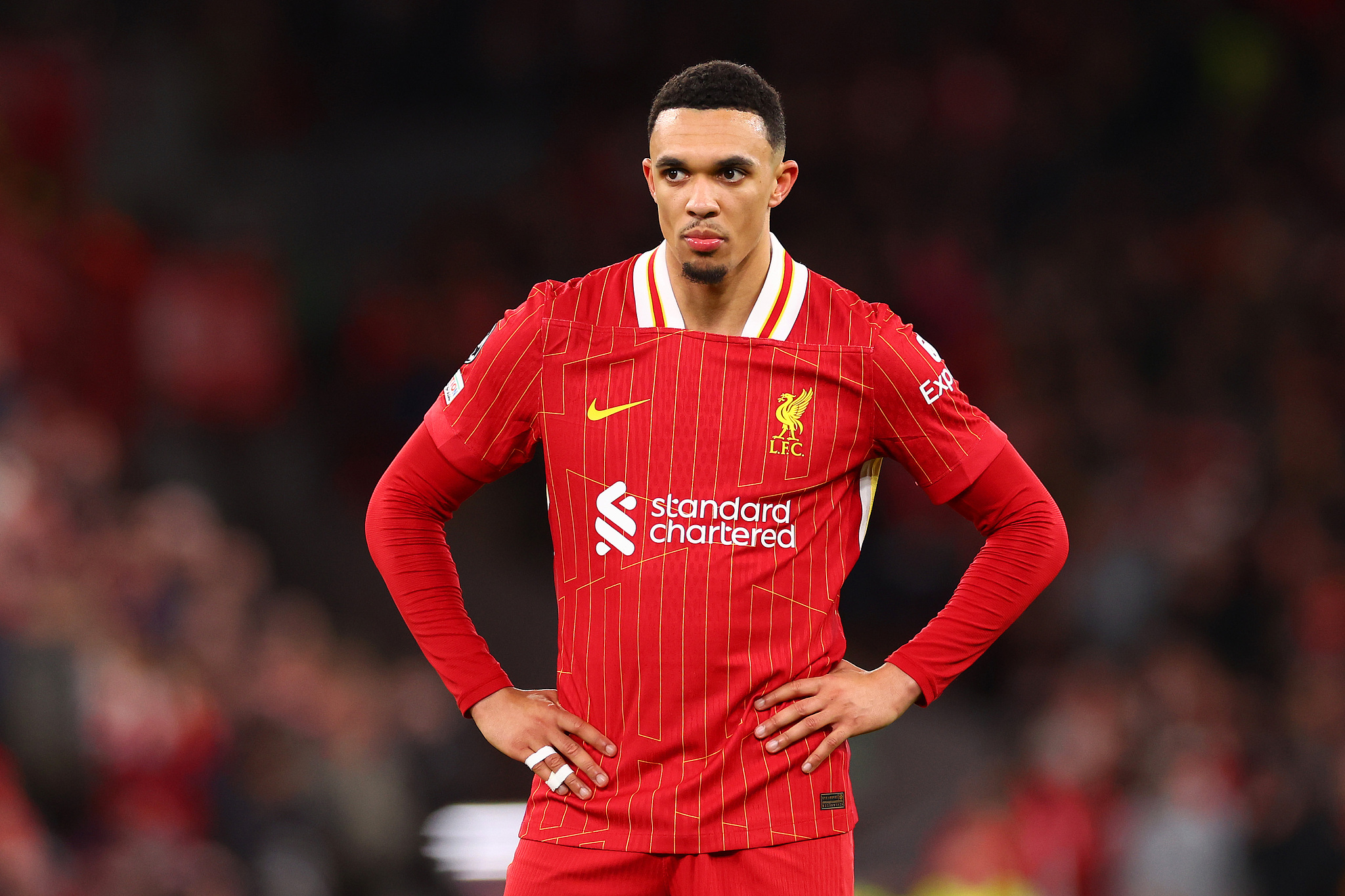 Trent Alexander-Arnold of Liverpool looks on in the UEFA Champions League round of 16 second-leg game against Paris Saint-Germain at Anfield in Lieverpool, England, March 11, 2025. /VCG