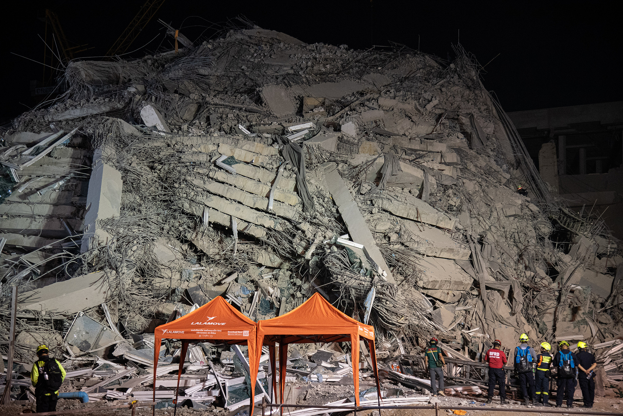 Over 100 construction workers are reportedly missing at an unfinished high-rise that collapsed in Bangkok, Thailand, after the quake, March 28, 2025. /VCG
