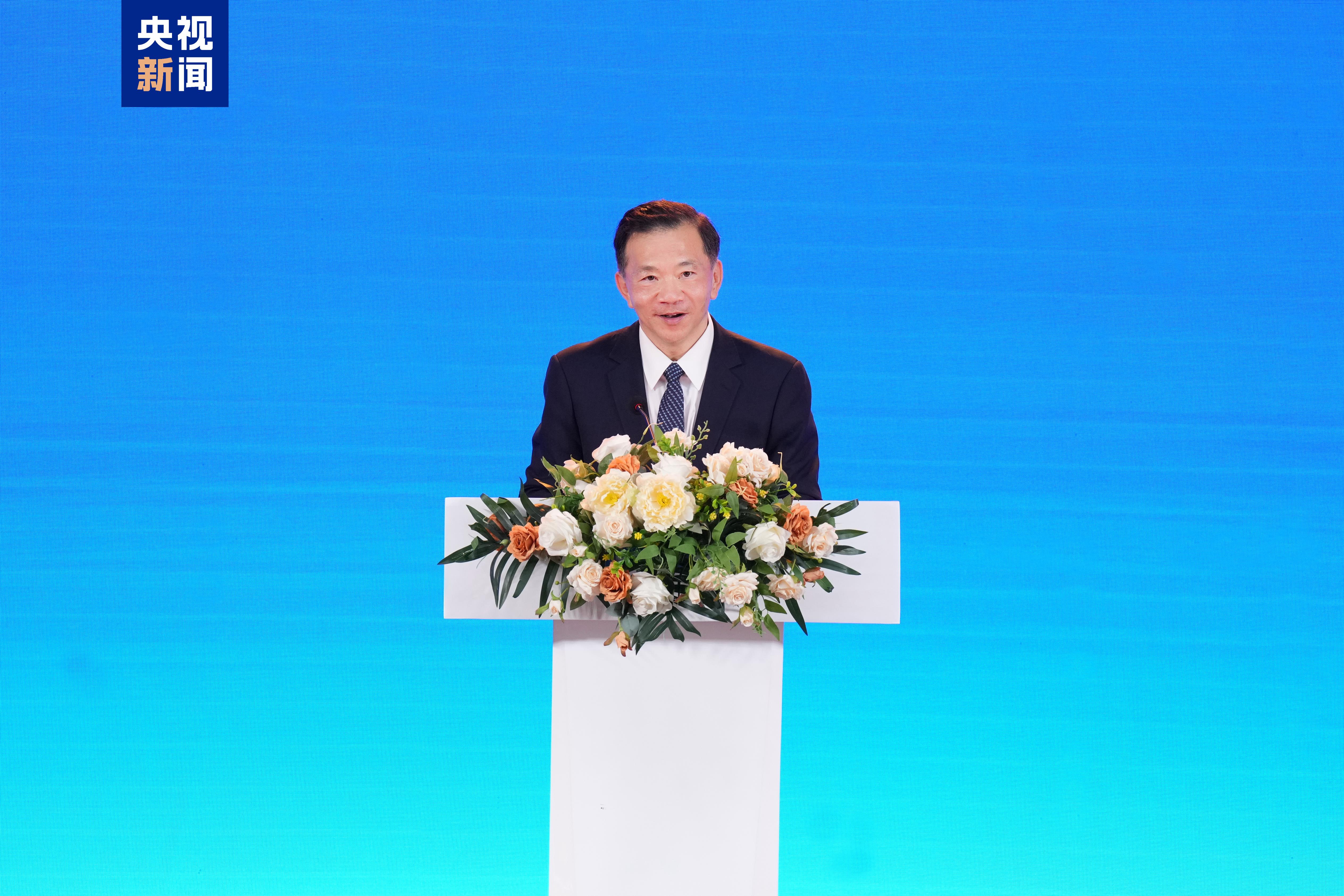 Shen Haixiong, vice minister of the Publicity Department of the Communist Party of China Central Committee and president of China Media Group, speaks at a China-Cambodia cultural exchange event, in Phnom Penh, Cambodia, April 17, 2025. /CMG