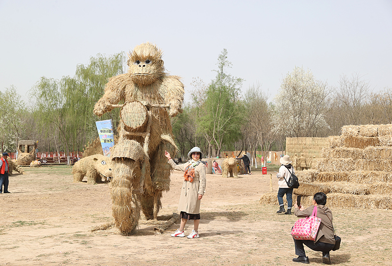 A scarecrow is seen on display at the International Scarecrow Art Festival in Yinchuan City, Ningxia Hui Autonomous Region, April 19, 2025. /VCG