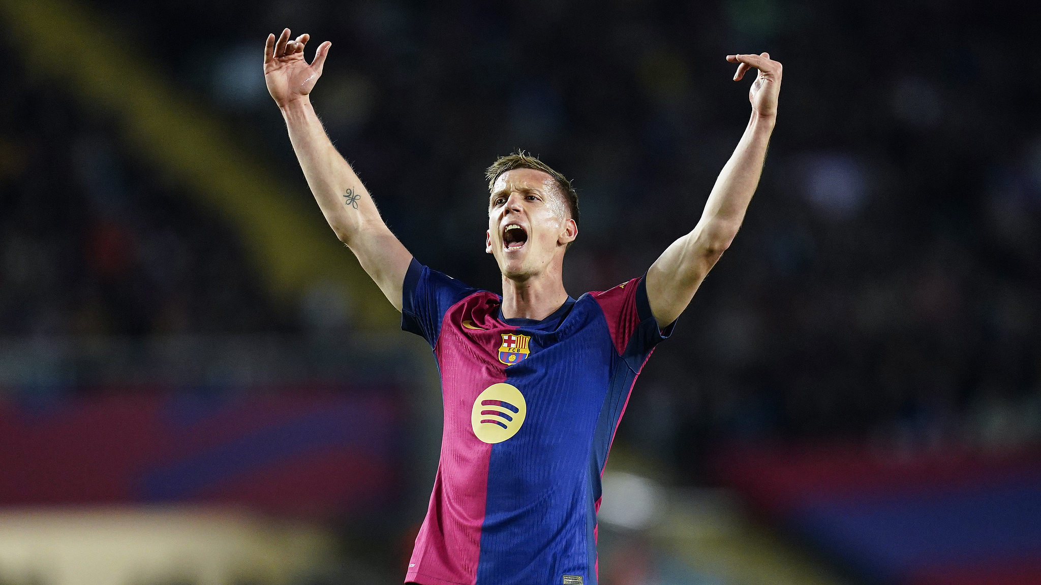 Dani Olmo of Barcelona celebrates during their clash against Mallorca in Barcelona, Spain, April 22, 2025. /VCG