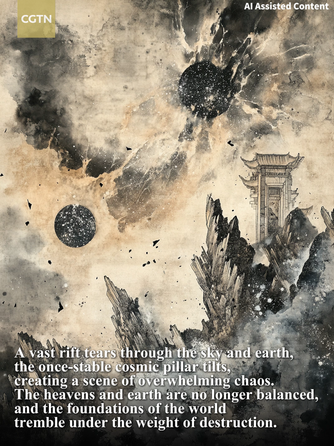 Poster generated by AI shows the battle between Zhu Rong and Gonggong. /CGTN