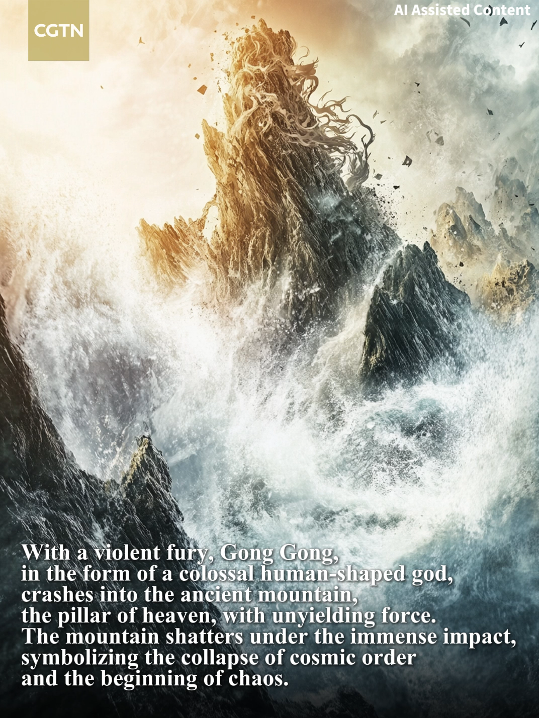 Poster generated by AI shows the battle between Zhu Rong and Gonggong. /CGTN