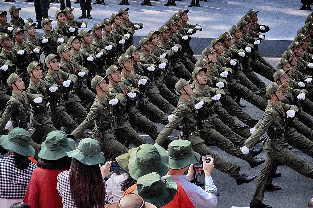 Vietnamese military march in a parade celebrating the 50th anniversary of the end of the war on April 30, 2025, in Ho Chi Minh City, Vietnam. /CFP
