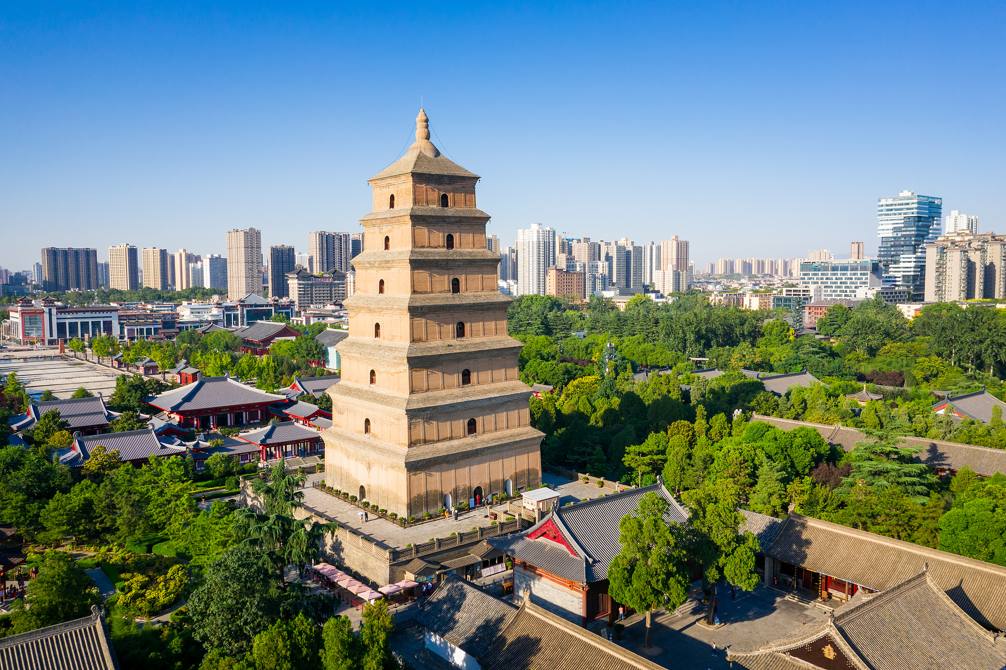 A file photo shows an aerial view of the Giant Wild Goose Pagoda in Xi'an, Shaanxi Province. /VCG