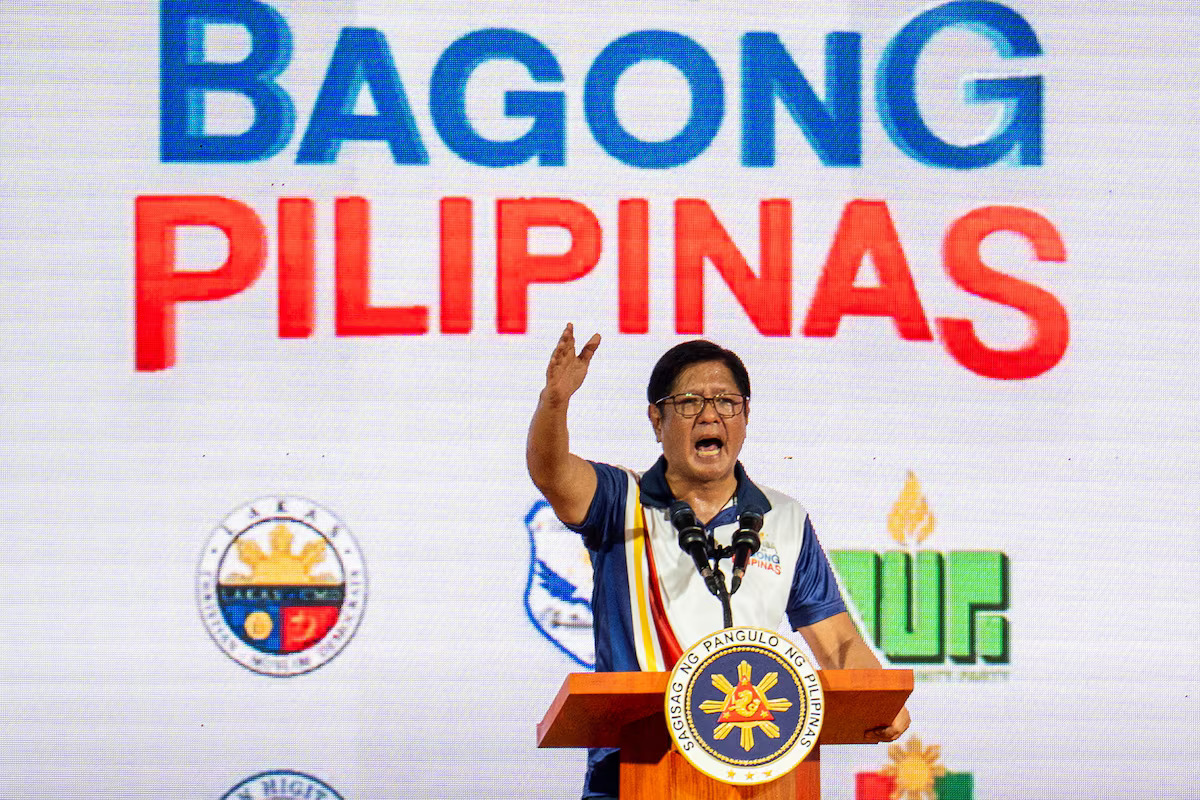 Philippine President Ferdinand Marcos Jr. speaks at a campaign rally ahead of the elections, Metro Manila, Philippines, May 9, 2025. /Reuters