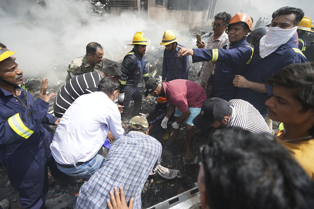 Rescuers work at the site of Air India Flight AI171 that crashed in India's northwestern city of Ahmedabad in Gujarat state, June12, 2025. /CFP