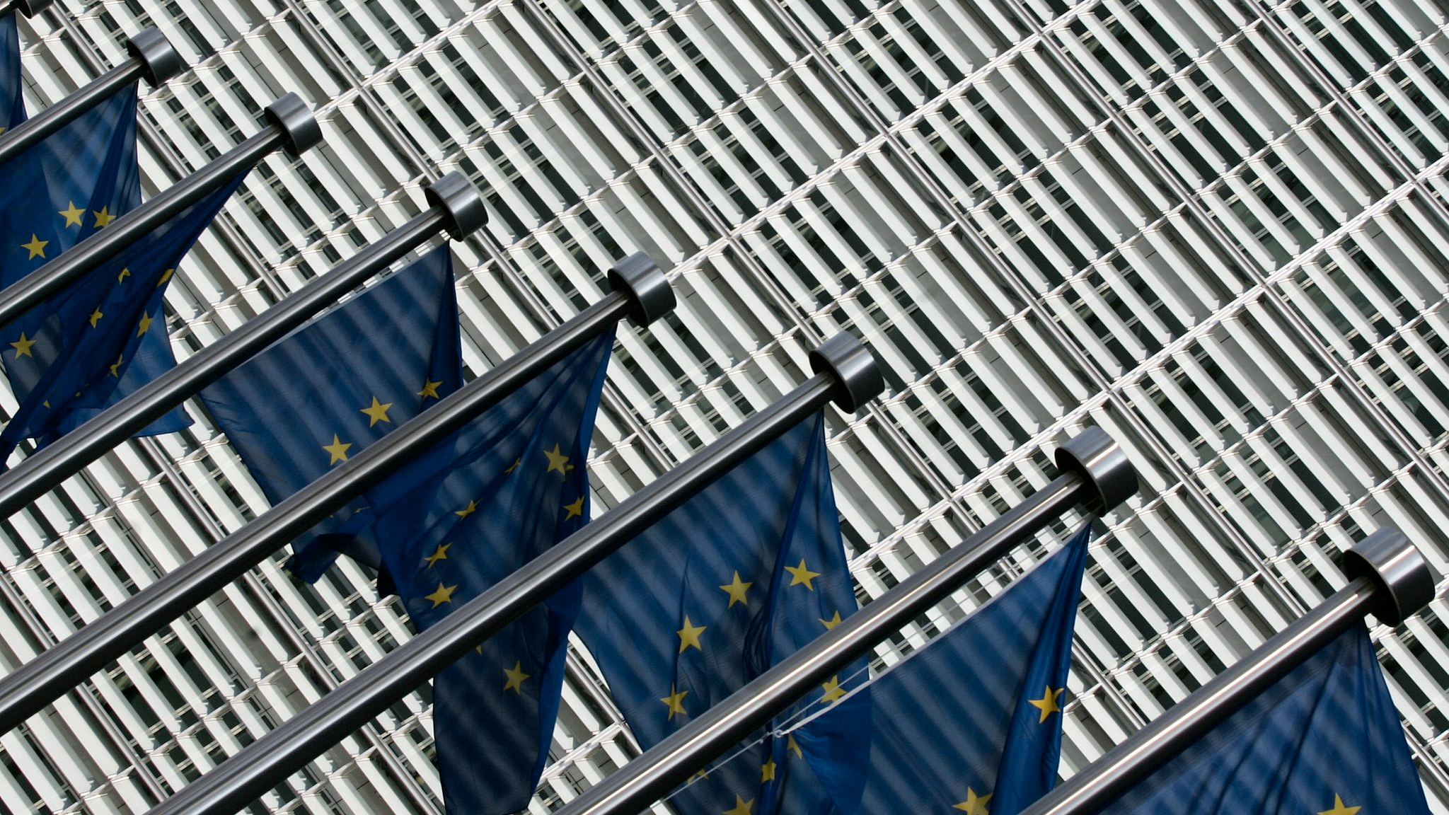 European Flags flutter at the entrance of the European Commission's Berlaymont building, EU headquarters, Brussels. /VCG