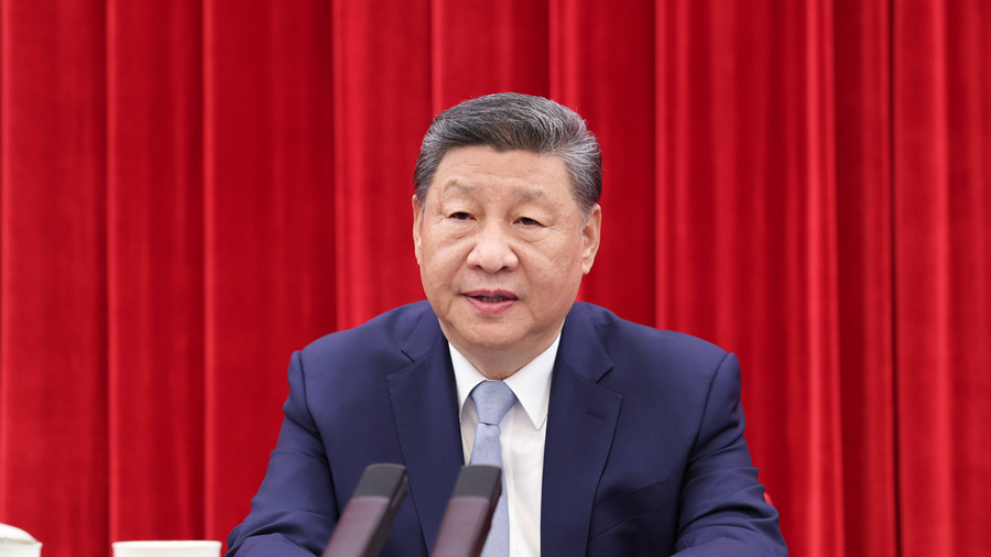 Chinese President Xi Jinping, also general secretary of the Communist Party of China Central Committee and chairman of the Central Military Commission, speaks at a meeting to mark the 120th anniversary of veteran leader Chen Yun's birth in the Great Hall of the People in Beijing, China, June 13, 2025. /Xinhua