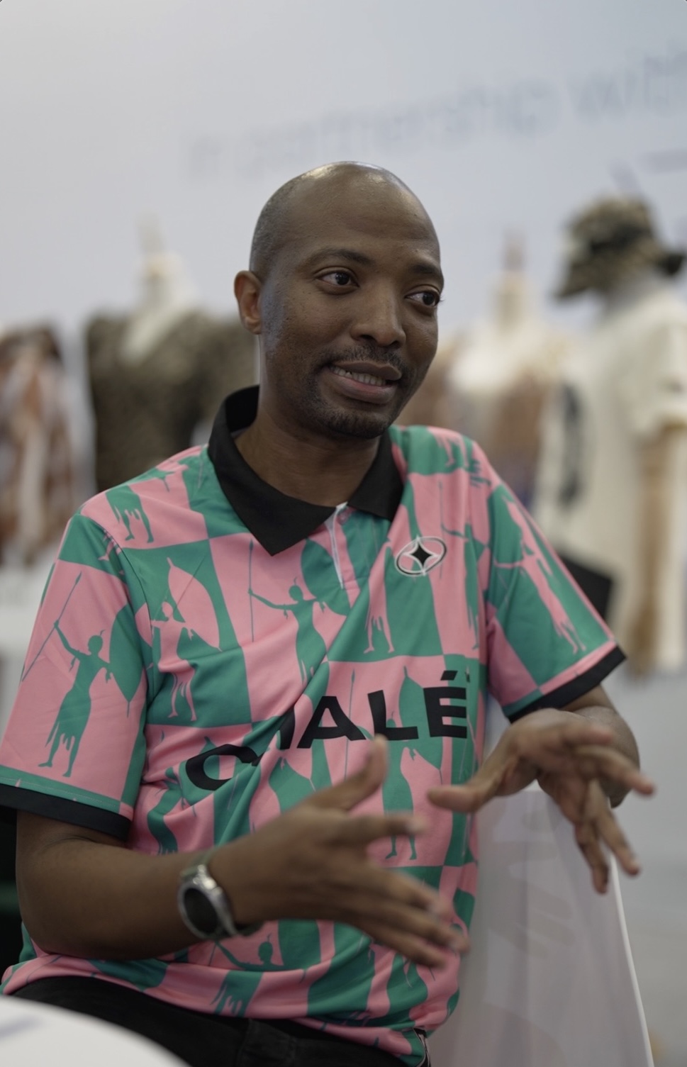 South African designer and fashion store operator Thula Sindi is seen at the Africa Reimagined booth at the 4th China-Africa Economic and Trade Expo in Changsha, Hunan Province. /CGTN