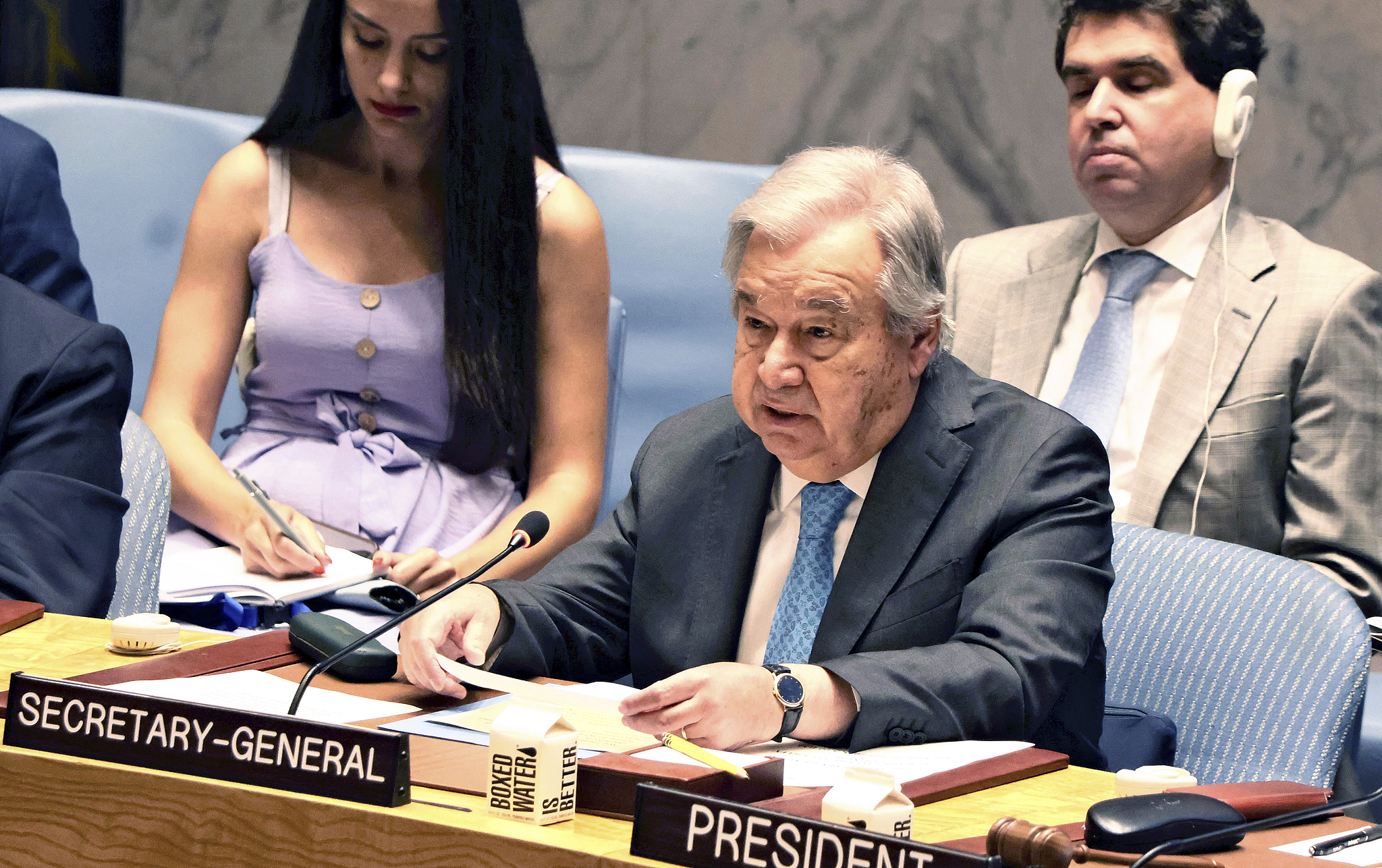 United Nations Secretary-General Antonio Guterres speaks at an emergency meeting of the United Nation Security Council at the UN Headquarters in New York, US, June 22, 2025. /CFP