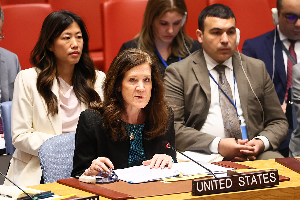 Ambassador Dorothy Camille Shea, Chargé d' Affaires ad interim of the United States, speaks during a United Nations Security Council meeting on threats to international peace and security at the United Nations headquarters in New York City, the U.S., June 22, 2025. /CFP 