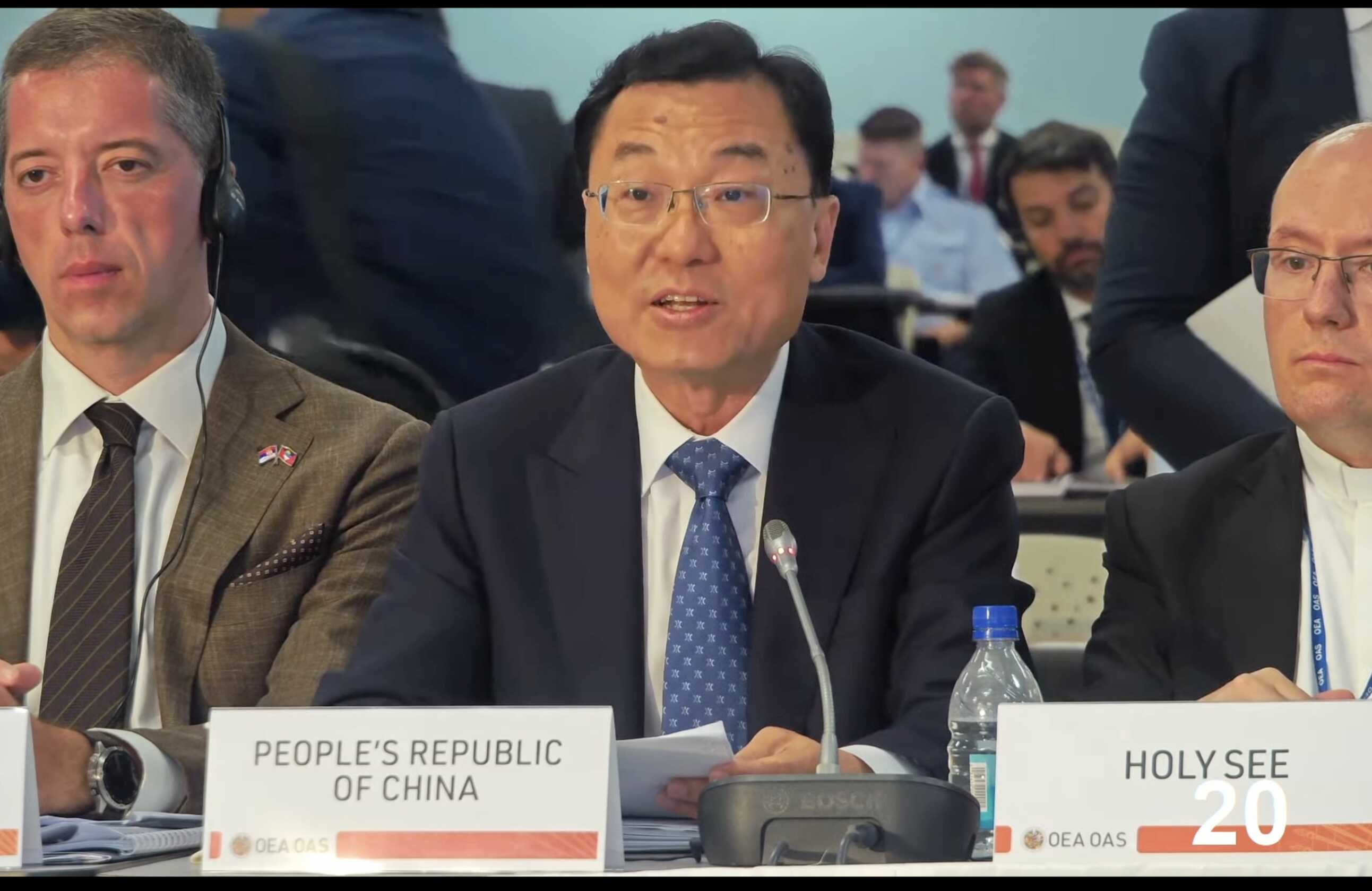 Chinese Ambassador to U.S. and Permanent Observer to the OAS Xie Feng speaks at the Dialogue with Permanent Observers while attending the 55th Regular Session of the OAS General Assembly in St. John's, capital of Antigua and Barbuda, June 25, 2025. /Chinese Embassy in U.S.