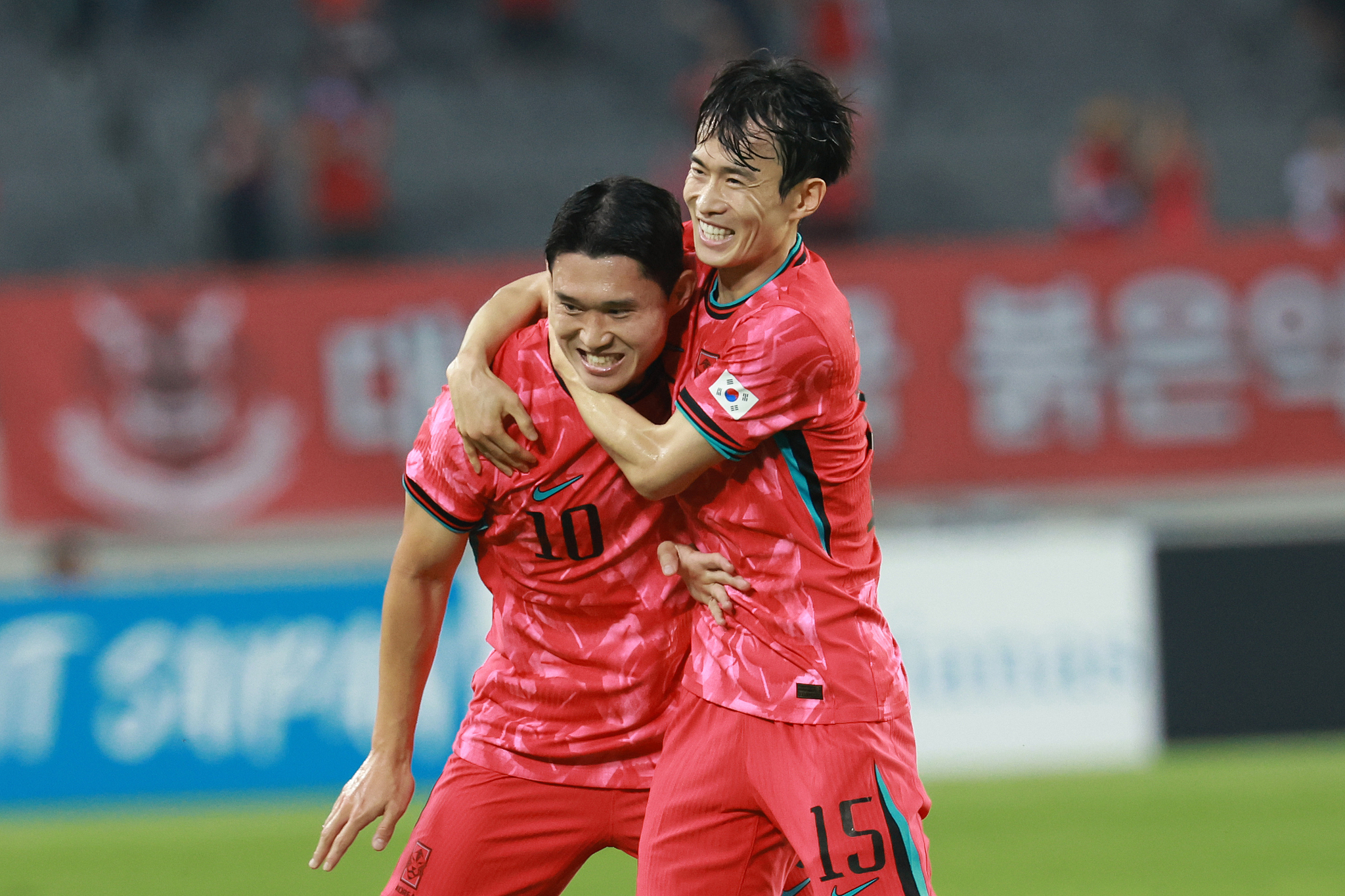 Players of South Korea celebrate scoring a goal in the EAFF E-1 Football Championship game against South Korea in Gyeonggi, South Korea, July 7, 2025. /VCG