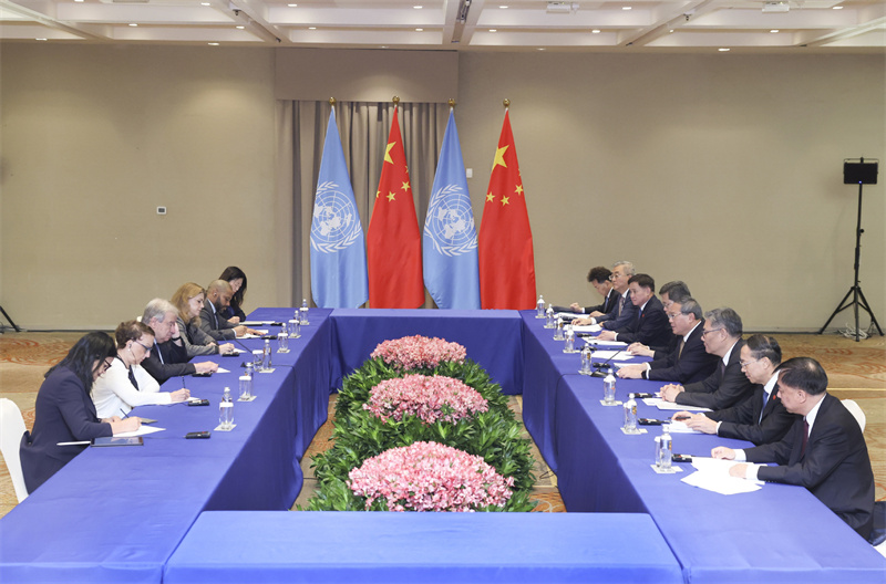 Chinese Premier Li Qiang meets with UN Secretary-General Antonio Guterres in Rio de Janeiro, Brazil, July 8, 2025. /Xinhua