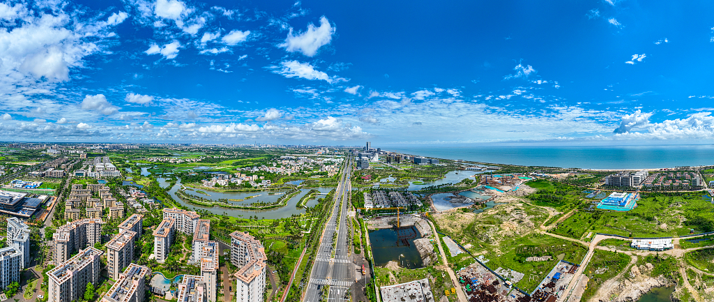 High-rise buildings stand tall in the headquarters economic zone of Haikou Dongjiang New Dtistrict, Hainan Province, May 14, 2025. /VCG