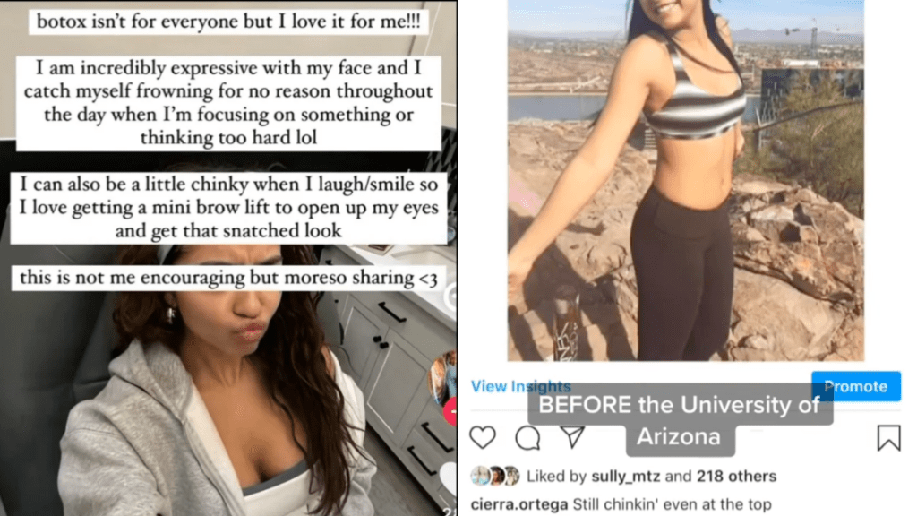 Social media posts from 2024 (left) and 2015 (right) resurfaced wherein Ortega can be seen using the slur. /@cierra.ortega