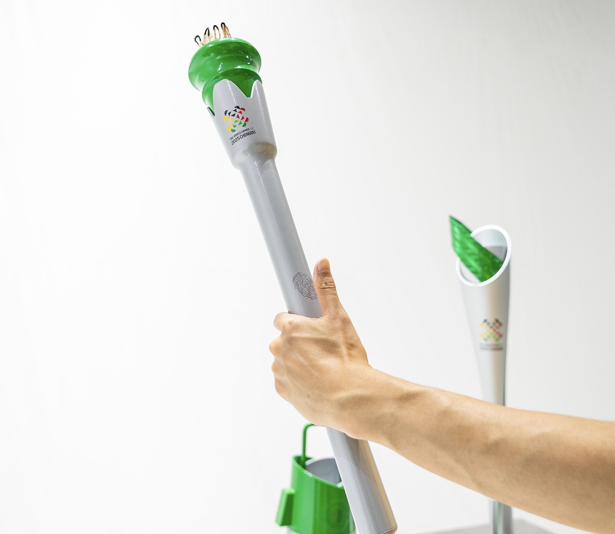 Fire-sampling sticks are displayed ahead of the torch relay for the 12th World Games in Chengdu, southwest China's Sichuan Province. /VCG