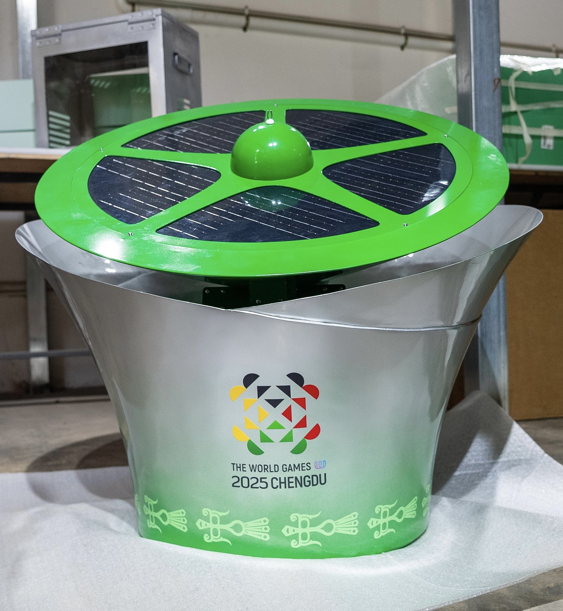 The fire gatherer is displayed ahead of the torch relay for the 12th World Games in Chengdu, southwest China's Sichuan Province. /VCG