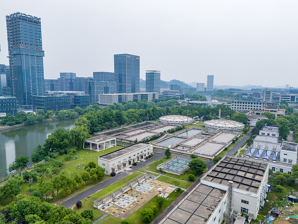 Aerial view of the Shangqing Lake Science City Sewage Treatment Plant, Hangzhou, Zhejiang Province, China, July 8, 2025. /VCG