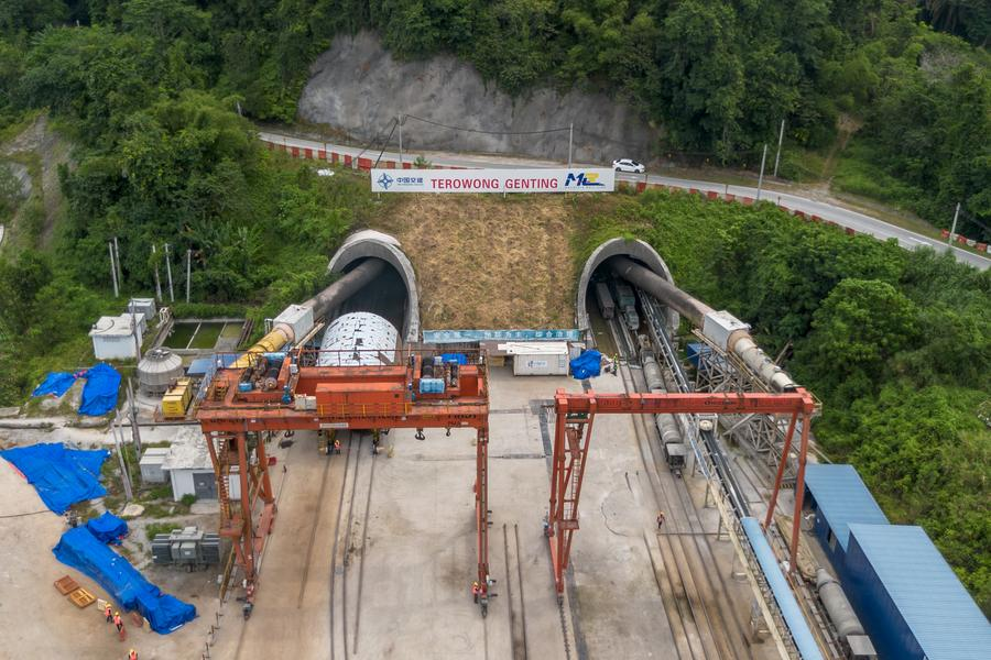 Entrances to the Genting Tunnel of the East Coast Rail Link, a mega rail project being built by the China Communications Construction Company, in Pahang state, Malaysia, July 12, 2025. /Xinhua
