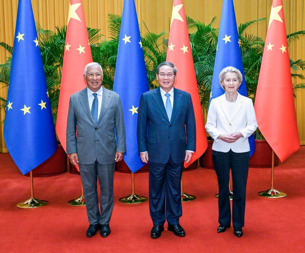 Chinese Premier Li Qiang co-chairs the 25th China-EU Summit with President of the European Council Antonio Costa and President of the European Commission Ursula von der Leyen at the Great Hall of the People in Beijing, capital of China, July 24, 2025. /Xinhua
