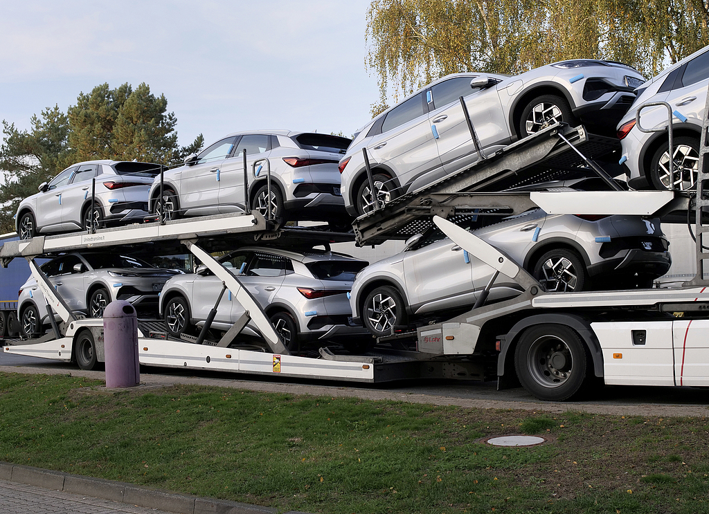 Brand new electric vehicles from China's BYD are seen at a parking lot in Brandenburg, Germany, October 18, 2024. /VCG