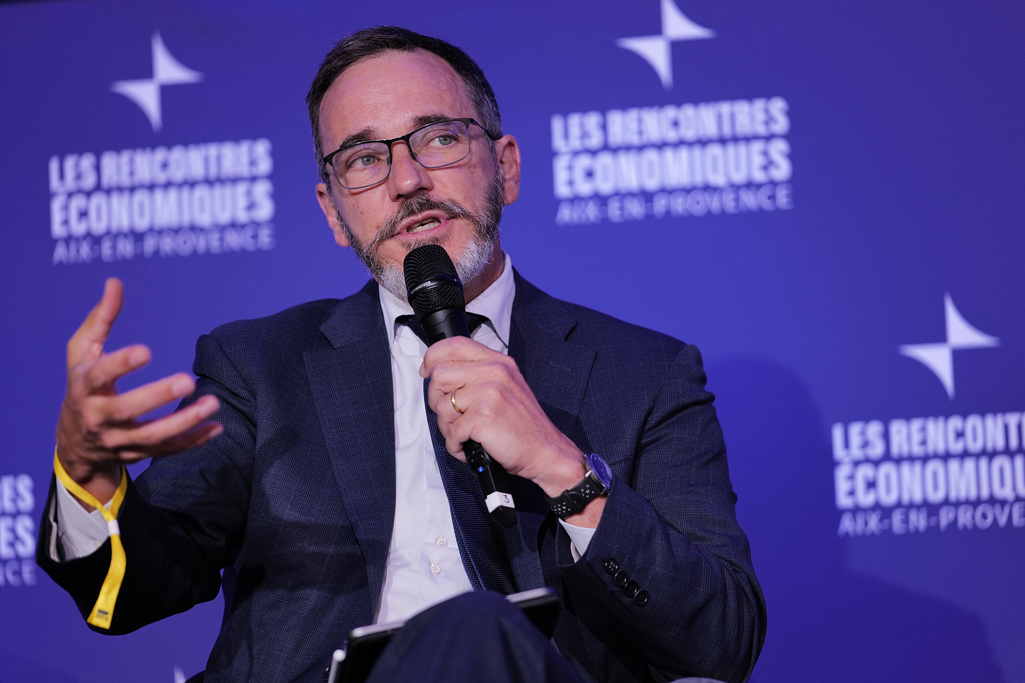 IMF Chief Economist Pierre-Olivier Gourinchas speaking at the Les Rencontres Economiques economic conference in France, July 4, 2025. /VCG