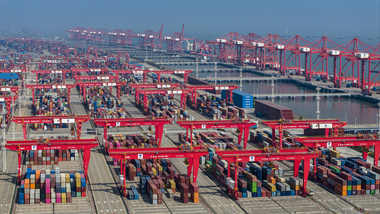 A bird's-eye view of the bustling container terminal operation area of Taicang Port, a key area of Suzhou Port, China's Jiangsu Province, April 20, 2025. /CFP