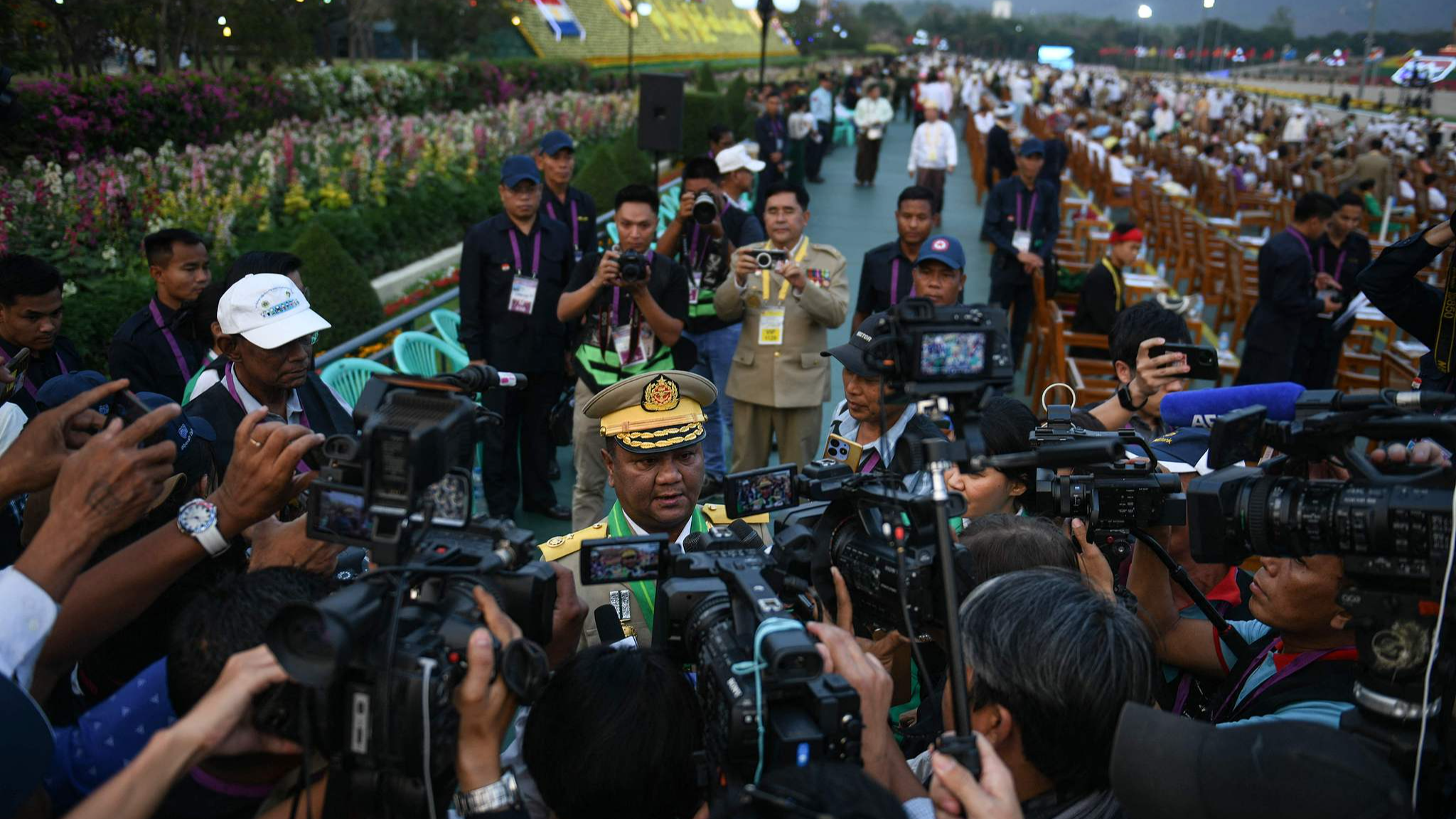 Zaw Min Tun, a spokesperson of Myanmar's State Administration Council, speaks to the media in Naypyidaw on March 27, 2025. /VCG
