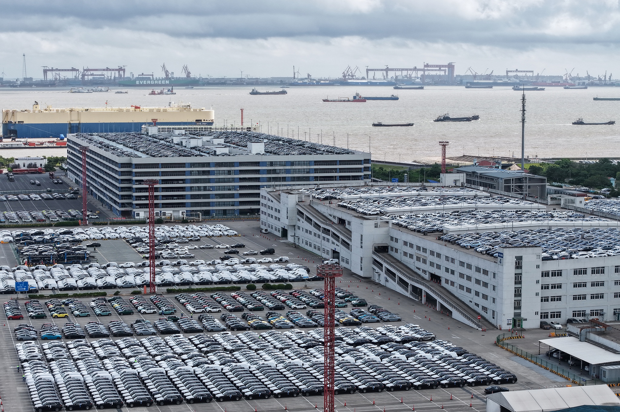 New energy vehicles lined up for export at an auto terminal in Shanghai, July 10, 2025. /VCG