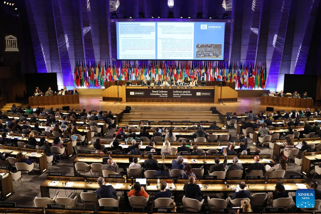 An extraordinary session of the UNESCO general conference is held to vote on the proposal submitted by the U.S. to rejoin the organization, in Paris, France, June 30, 2023. /Xinhua