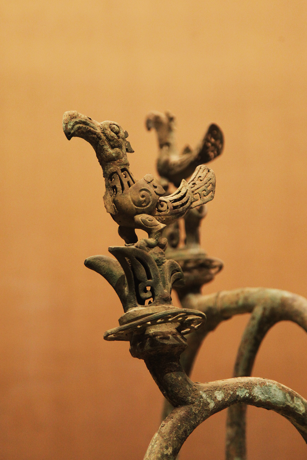 This photo shows birds perching along the branches of the No. 1 Sacred Tree at the Sanxingdui Museum in Sichuan Province. /CGTN