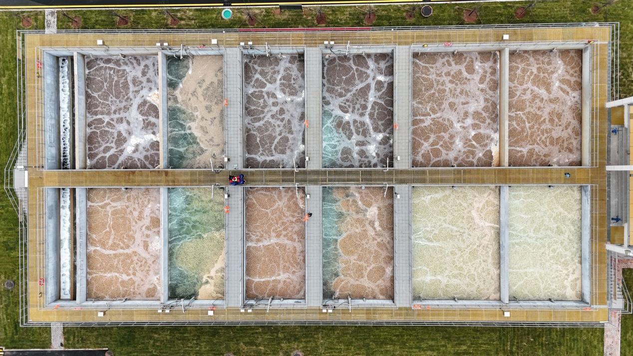 An aerial view of the wastewater treatment plant in Ordos City, Inner Mongolia. /China Media Group
