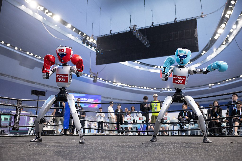 The robots showcase boxing and combat skills at the opening ceremony, August 14, 2025. /VCG