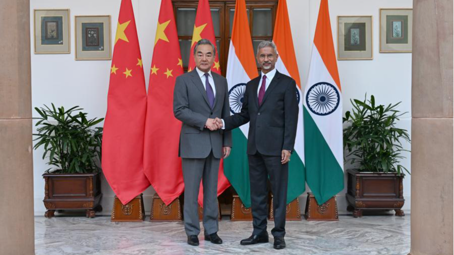 Chinese Foreign Minister Wang Yi, also a member of the Political Bureau of the Communist Party of China Central Committee, holds talks with his Indian counterpart Subrahmanyam Jaishankar in New Delhi, India, Aug. 18, 2025. /Xinhua