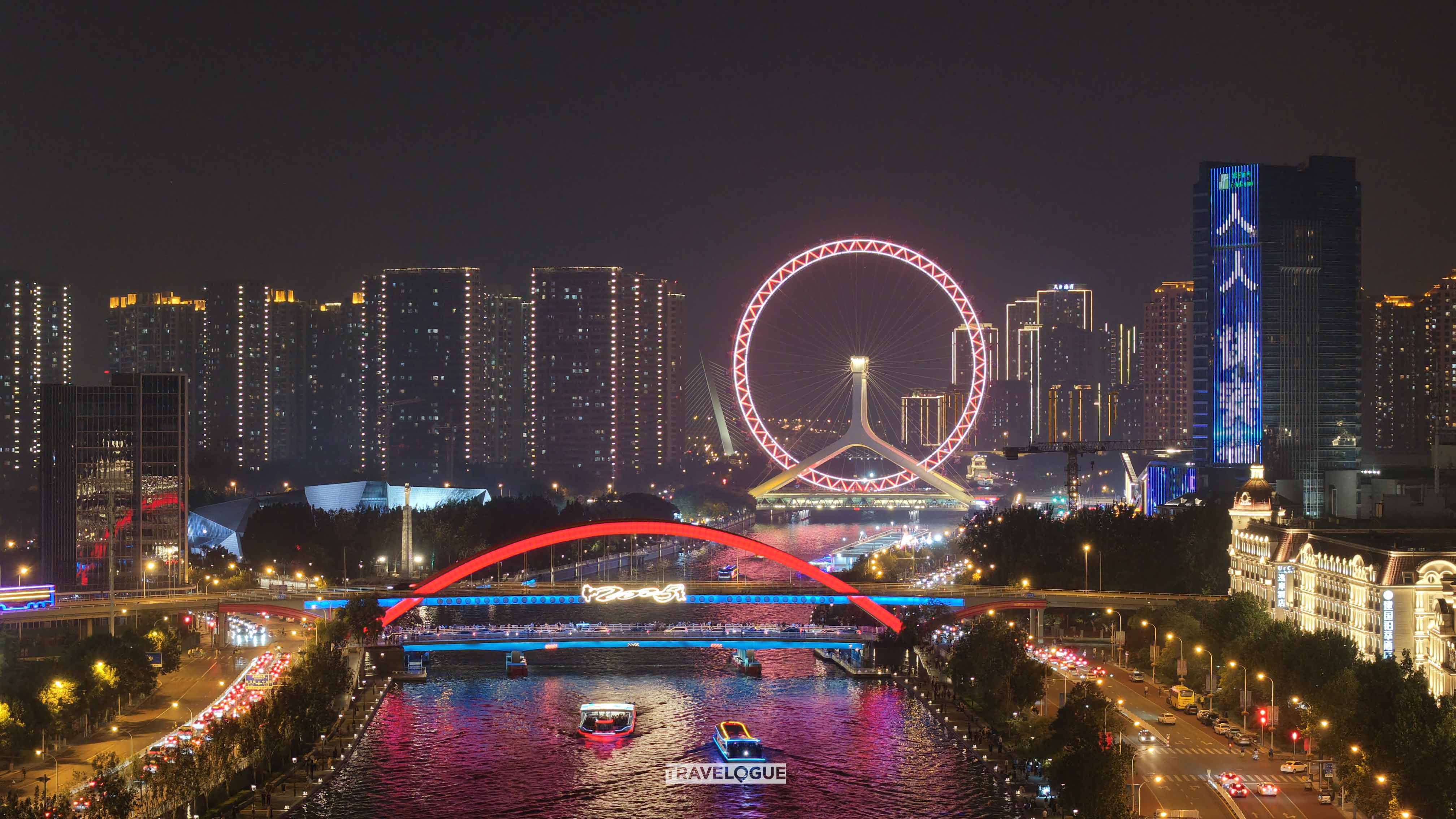 Experience Tianjin's enchanting nightscape on a Haihe River cruise. /CGTN
