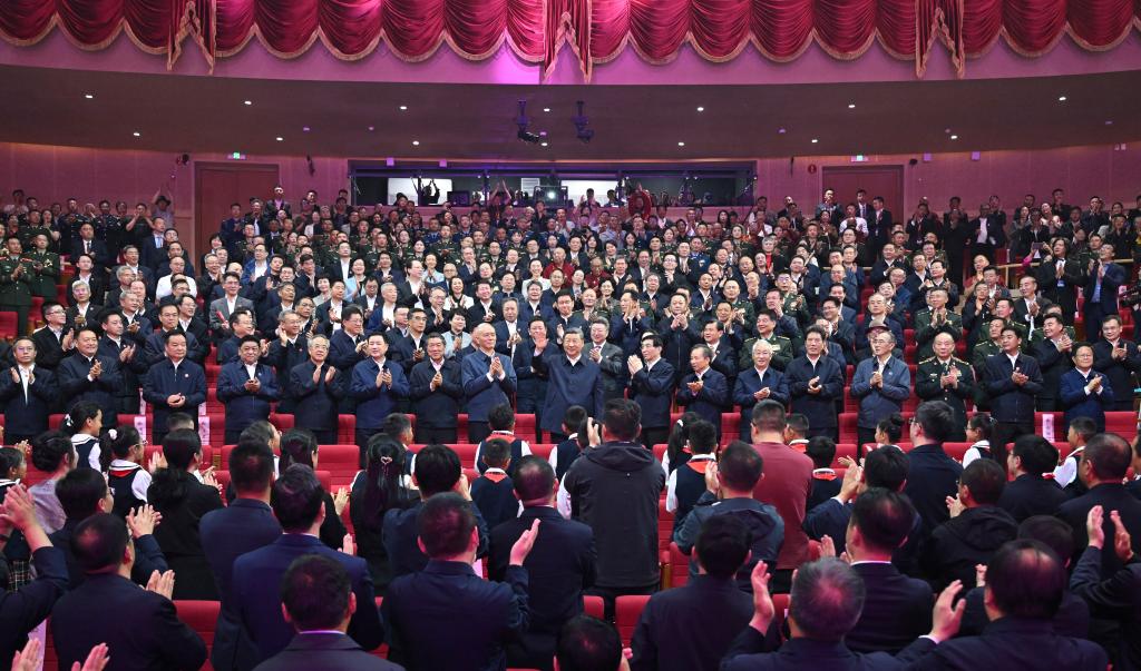 Chinese President Xi Jinping, also general secretary of the Communist Party of China Central Committee and chairman of the Central Military Commission, waves to people while attending a gala marking the 60th founding anniversary of Xizang Autonomous Region in regional capital Lhasa, August 20, 2025. /Xinhua