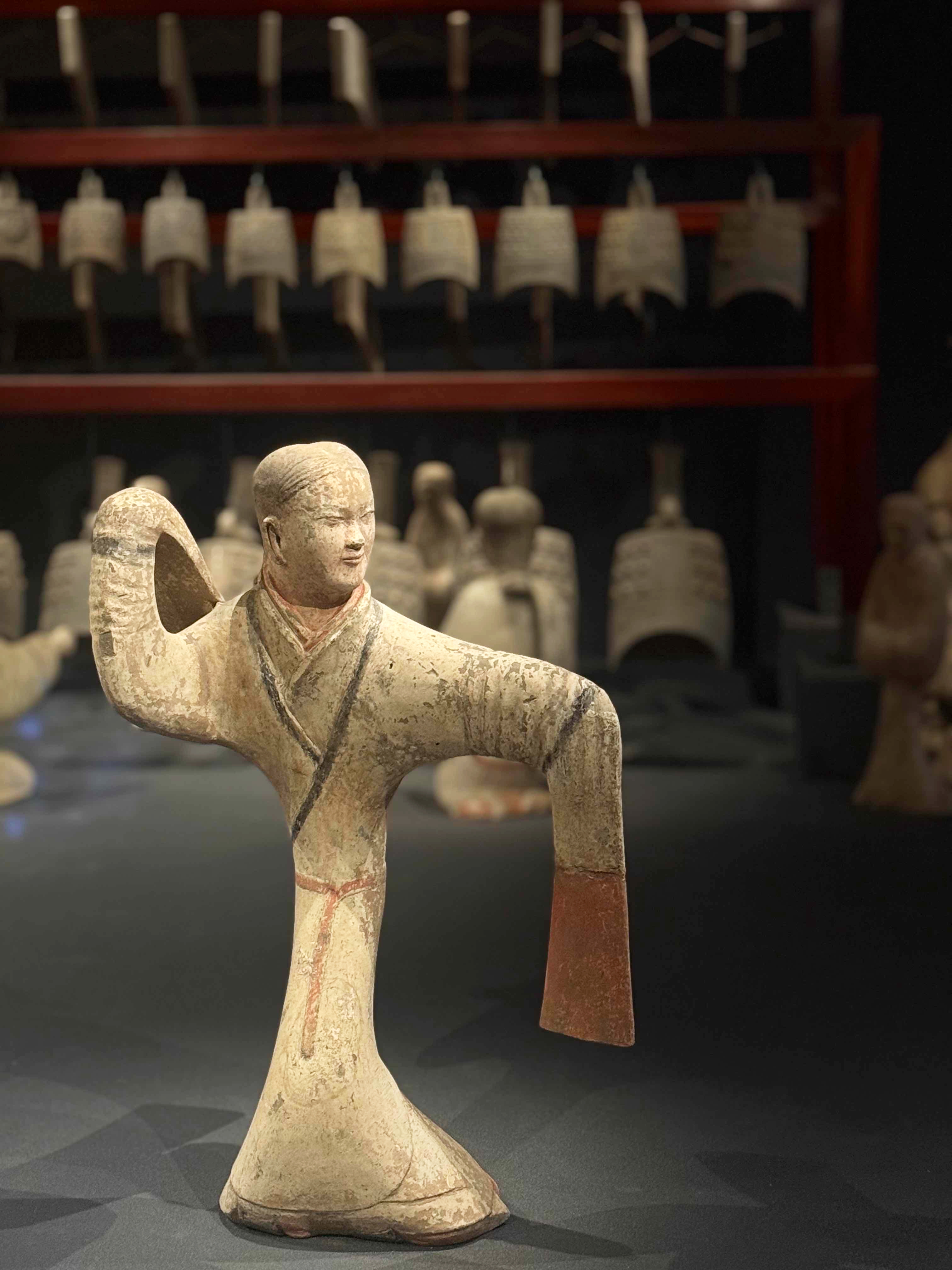 Han tomb pottery figurines are seen at Shaanxi Archaeology Museum. /CGTN