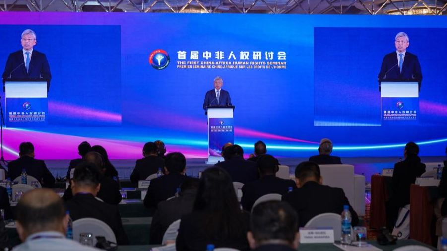 Chinese Ambassador to Ethiopia Chen Hai (at the podium) addresses the Seminar, August 22, 2025. /Xinhua