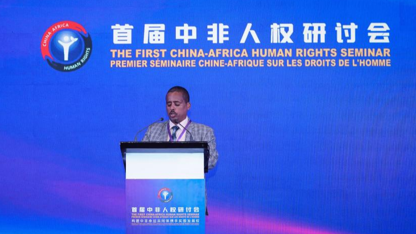 Fekadu Tsega, director general of the Policy Studies Institute of Ethiopia addresses the Seminar, August 22, 2025. /Xinhua