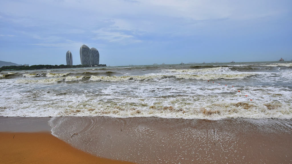 Waves rise high over Sanya Bay in south China's island province of Hainan, July 21, 2025. /VCG