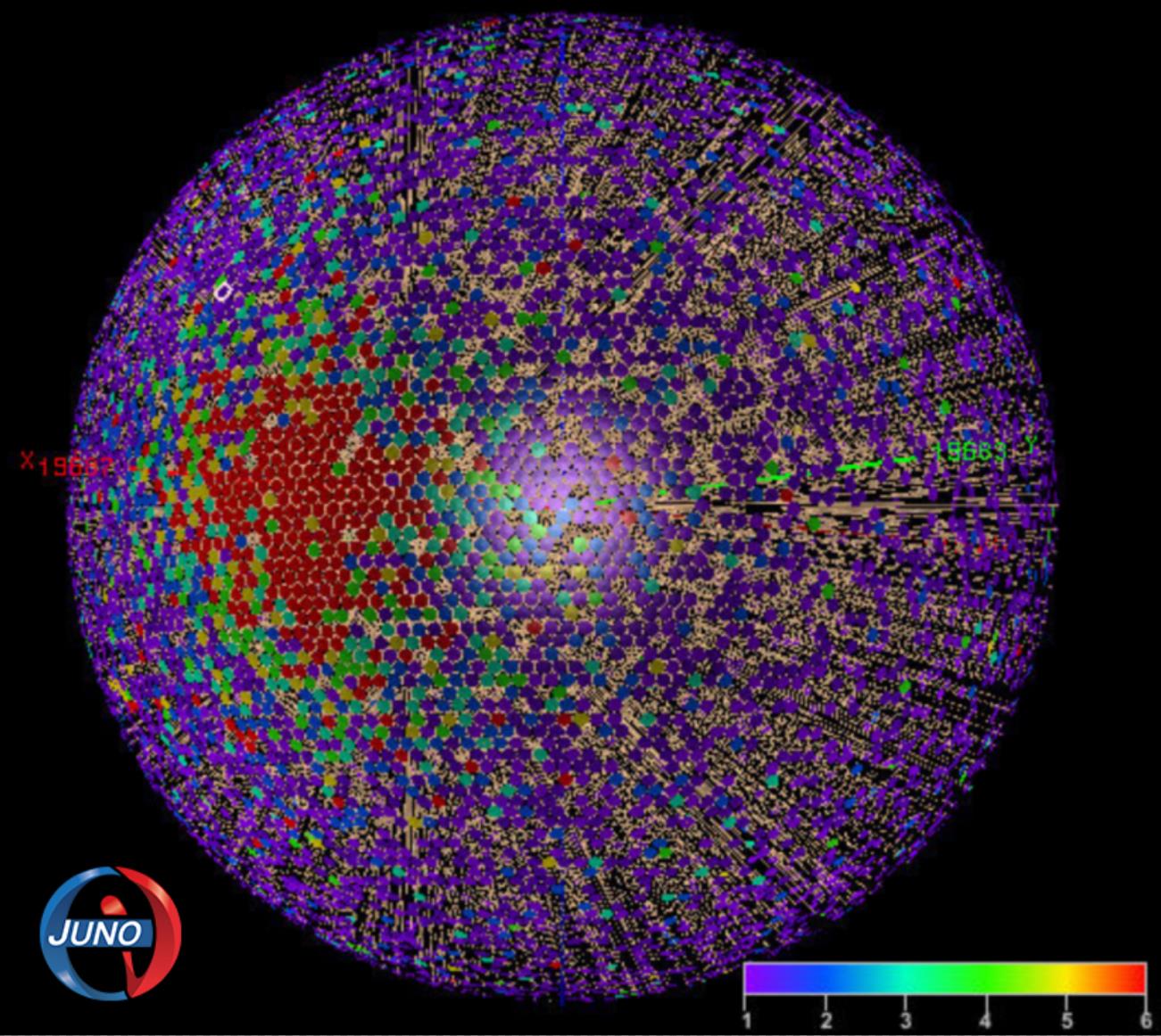 Señal rápida de un evento de neutrino de reactor detectado el 24 de agosto, con una energía de ~ 5.7MEV. /Colaboración de Juno