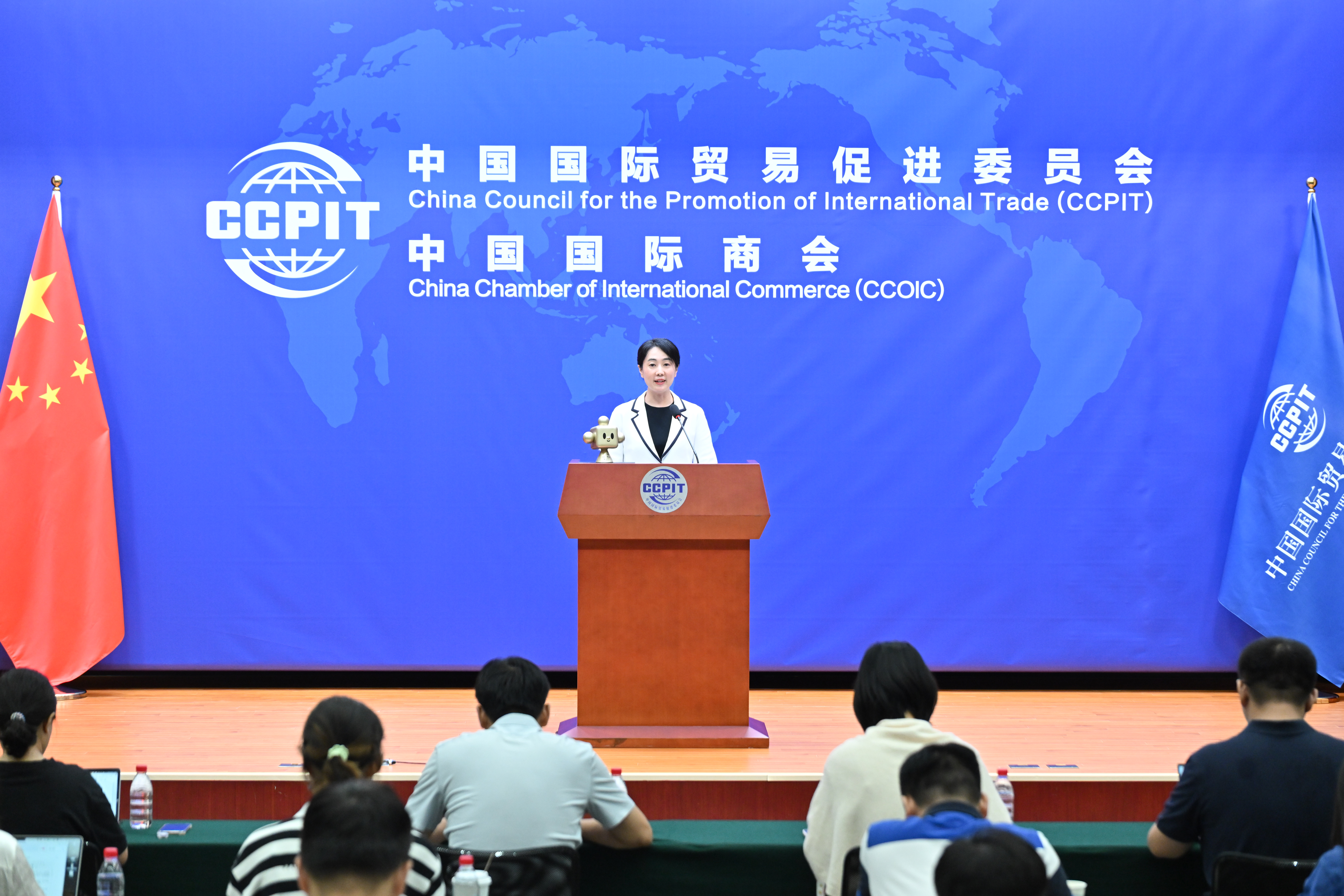 The China Council for the Promotion of International Trade's spokesperson, Wang Guannan, during a press conference in Beijing, China. /The China Council for the Promotion of International Trade 
