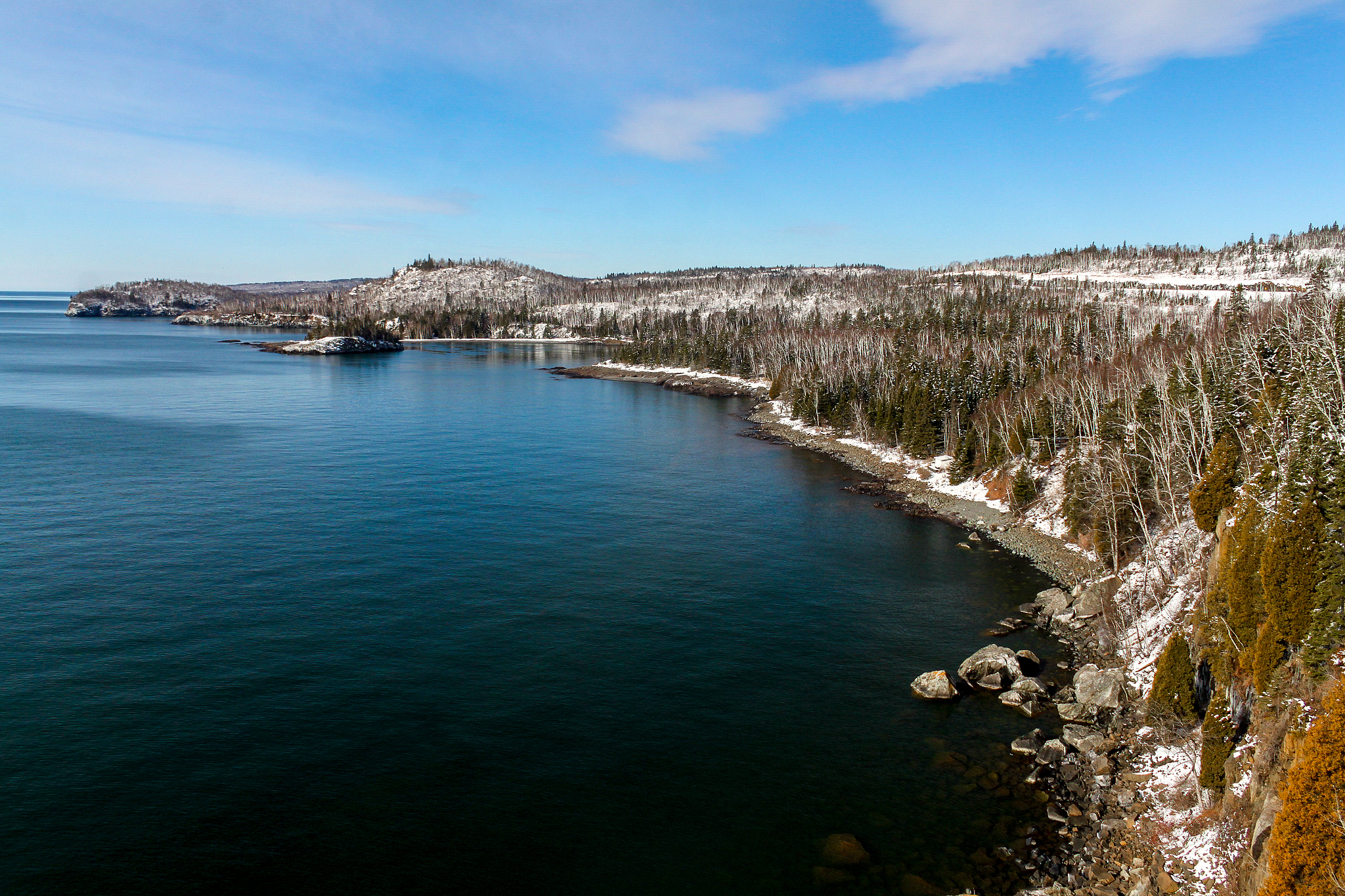 The north shore of Lake Superior, the world's largest freshwater lake, the U.S..