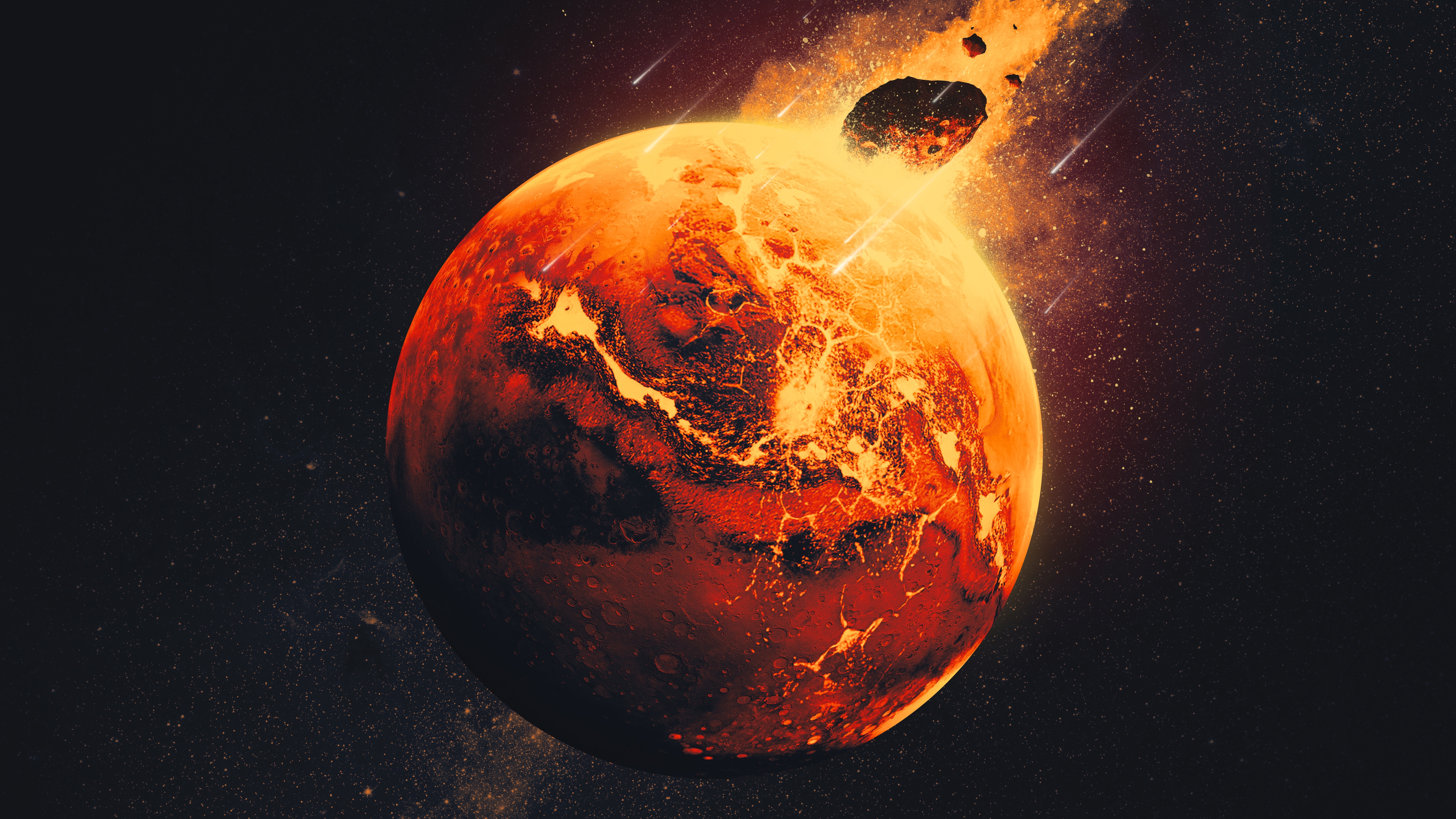 Scientists believe giant impacts occurred on Mars 4.5 billion years ago, injecting debris from the impact deep into the planet's mantle. /NASA